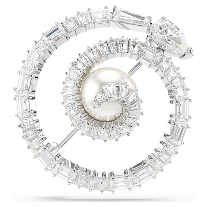Snake Brooch Crystal Pearl, Mixed Cuts, Year of the Snake, White, Rhodium Plated Snake Brooch Crystal Pearl, Mixed Cuts, Year of the Snake, White, Rhodium Plated