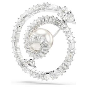 Snake Brooch Crystal Pearl, Mixed Cuts, Year of the Snake, White, Rhodium Plated