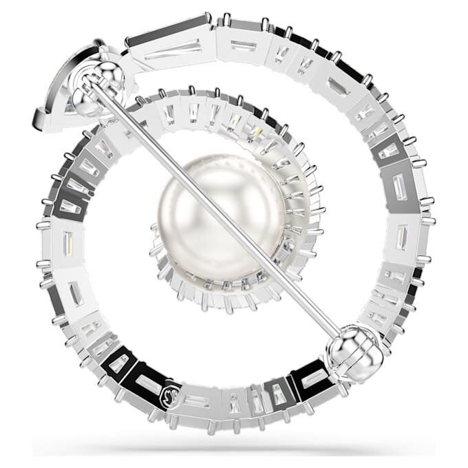 Snake Brooch Crystal Pearl, Mixed Cuts, Year of the Snake, White, Rhodium Plated Snake Brooch Crystal Pearl, Mixed Cuts, Year of the Snake, White, Rhodium Plated