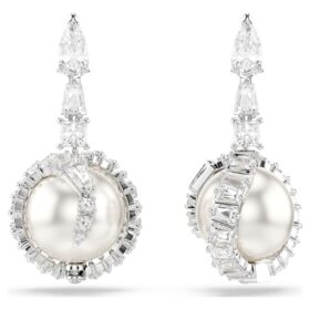 Snake Drop Earrings Crystal Pearl, Mixed Cuts, Year of the Snake, White, Rhodium Plated Snake Drop Earrings Crystal Pearl, Mixed Cuts, Year of the Snake, White, Rhodium Plated