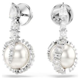 Snake Drop Earrings Crystal Pearl, Mixed Cuts, Year of the Snake, White, Rhodium Plated Snake Drop Earrings Crystal Pearl, Mixed Cuts, Year of the Snake, White, Rhodium Plated