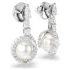 Snake Drop Earrings Crystal Pearl, Mixed Cuts, Year of the Snake, White, Rhodium Plated Snake Drop Earrings Crystal Pearl, Mixed Cuts, Year of the Snake, White, Rhodium Plated