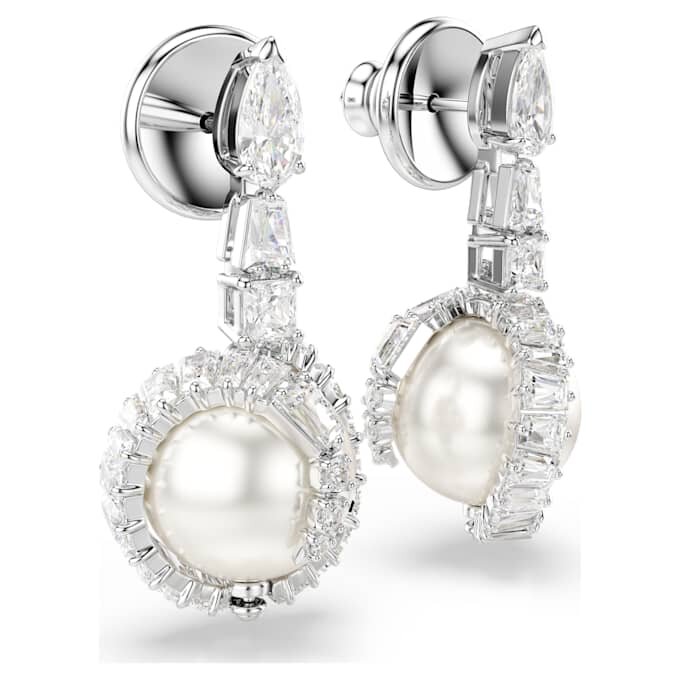 Snake Drop Earrings Crystal Pearl, Mixed Cuts, Year of the Snake, White, Rhodium Plated Snake Drop Earrings Crystal Pearl, Mixed Cuts, Year of the Snake, White, Rhodium Plated