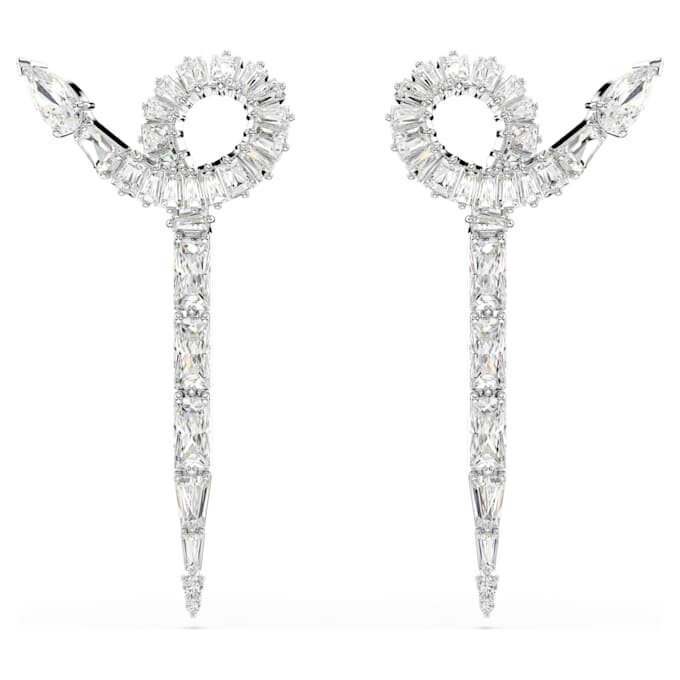 Snake Drop Earrings Mixed Cuts, Year of the Snake, White, Rhodium Plated Snake Drop Earrings Mixed Cuts, Year of the Snake, White, Rhodium Plated