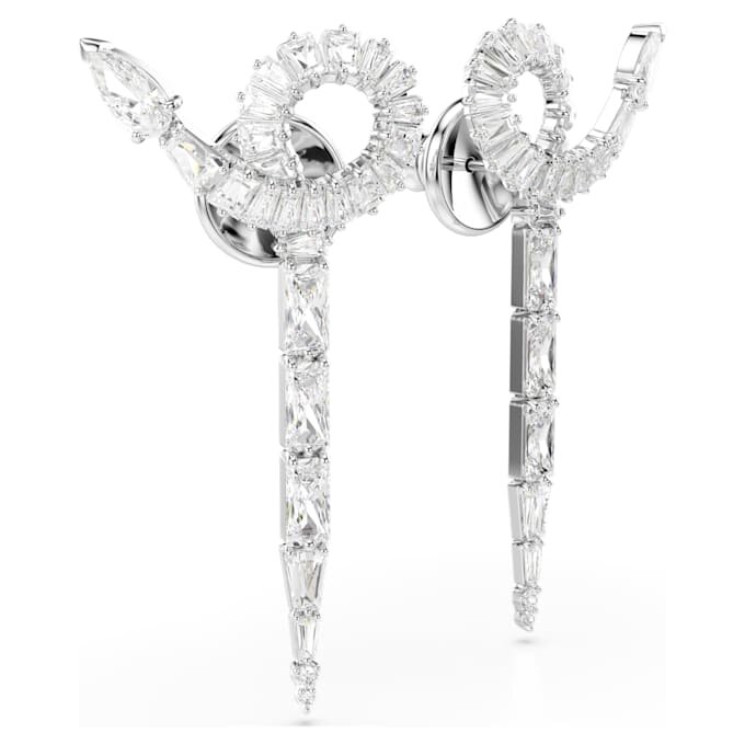 Snake Drop Earrings Mixed Cuts, Year of the Snake, White, Rhodium Plated Snake Drop Earrings Mixed Cuts, Year of the Snake, White, Rhodium Plated