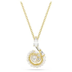 Snake Pendant Crystal Pearl, Mixed Cuts, Year of the Snake, White, Gold-Tone Plated Snake Pendant Crystal Pearl, Mixed Cuts, Year of the Snake, White, Gold-Tone Plated