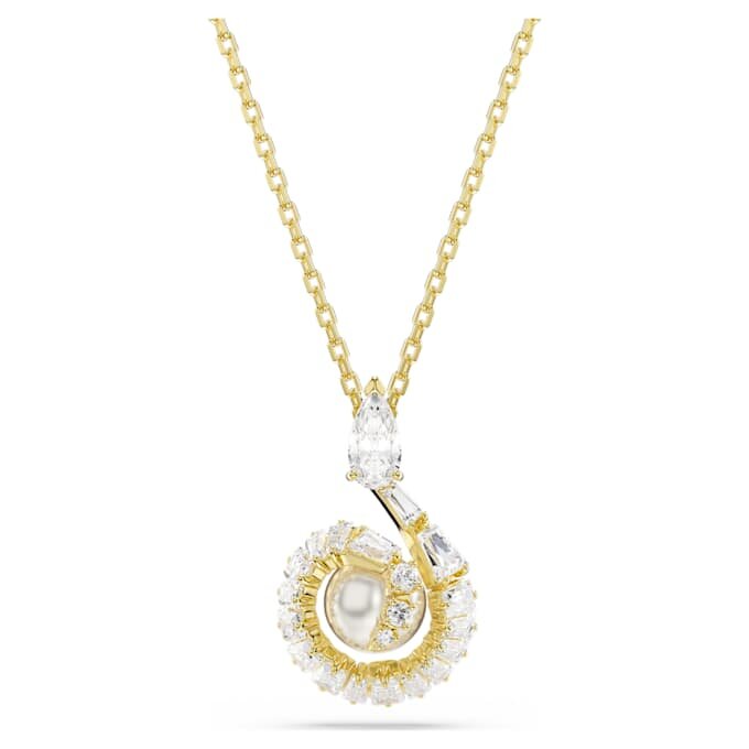 Snake Pendant Crystal Pearl, Mixed Cuts, Year of the Snake, White, Gold-Tone Plated Snake Pendant Crystal Pearl, Mixed Cuts, Year of the Snake, White, Gold-Tone Plated