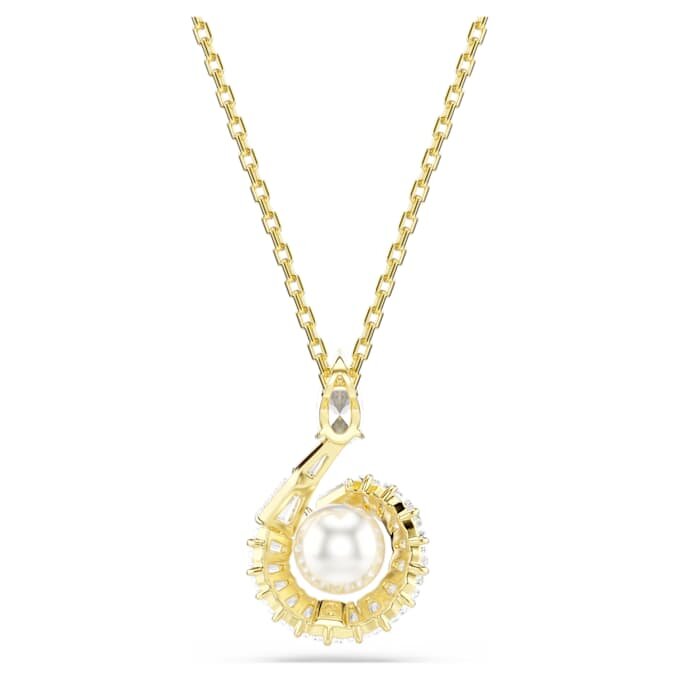 Snake Pendant Crystal Pearl, Mixed Cuts, Year of the Snake, White, Gold-Tone Plated Snake Pendant Crystal Pearl, Mixed Cuts, Year of the Snake, White, Gold-Tone Plated