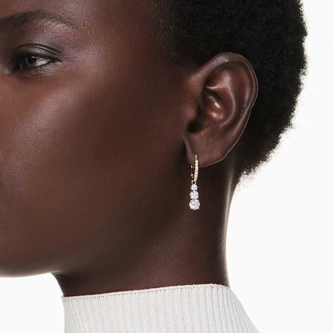 Stilla Attract Hoop Earrings Round Cut, White, Gold-Tone Plated Stilla Attract Hoop Earrings Round Cut, White, Gold-Tone Plated