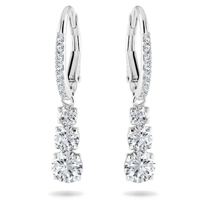 Stilla Attract Hoop Earrings Round Cut, White, Rhodium Plated Stilla Attract Hoop Earrings Round Cut, White, Rhodium Plated