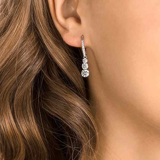 Stilla Attract Hoop Earrings Round Cut, White, Rhodium Plated Stilla Attract Hoop Earrings Round Cut, White, Rhodium Plated