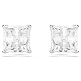 Stilla Attract Stud Earrings Square Cut, White, Rhodium Plated