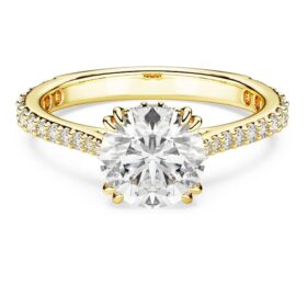 Stilla Cocktail Ring Round Cut, Pavé, White, Gold-Tone Plated