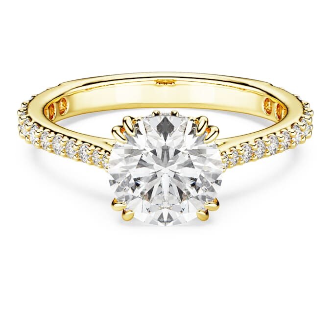 Stilla Cocktail Ring Round Cut, Pavé, White, Gold-Tone Plated Stilla Cocktail Ring Round Cut, Pavé, White, Gold-Tone Plated