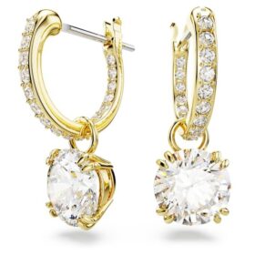 Stilla Drop Earrings Round Cut, White, Gold-Tone Plated