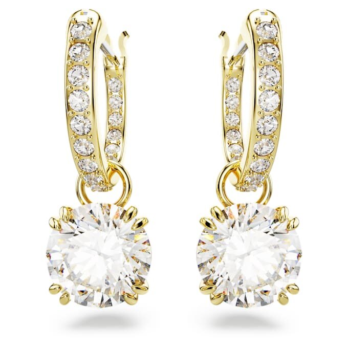 Stilla Drop Earrings Round Cut, White, Gold-Tone Plated Stilla Drop Earrings Round Cut, White, Gold-Tone Plated