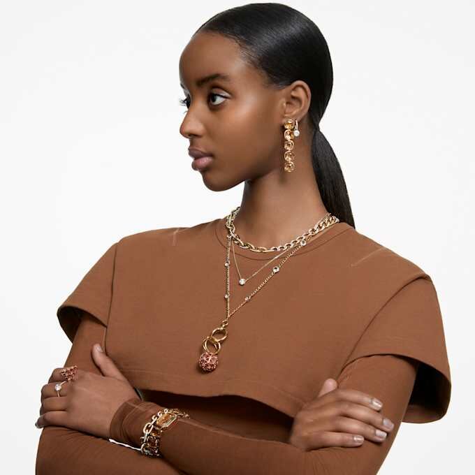Stilla Drop Earrings Round Cut, White, Gold-Tone Plated Stilla Drop Earrings Round Cut, White, Gold-Tone Plated