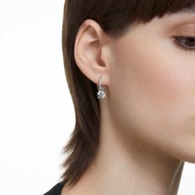 Stilla Drop Earrings Round Cut, White, Rhodium Plated