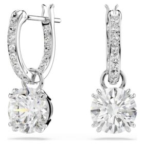 Stilla Drop Earrings Round Cut, White, Rhodium Plated