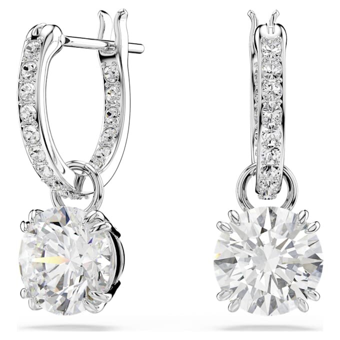 Stilla Drop Earrings Round Cut, White, Rhodium Plated Stilla Drop Earrings Round Cut, White, Rhodium Plated