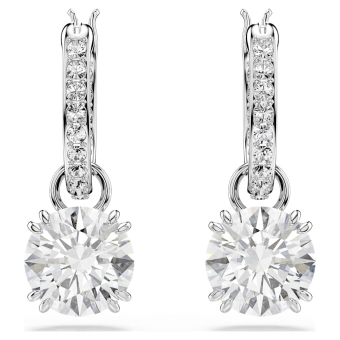 Stilla Drop Earrings Round Cut, White, Rhodium Plated Stilla Drop Earrings Round Cut, White, Rhodium Plated
