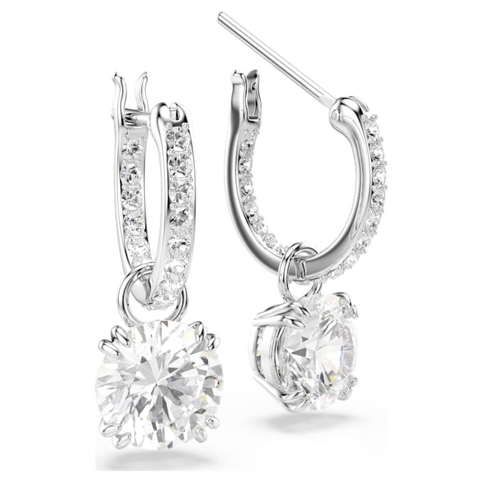 Stilla Drop Earrings Round Cut, White, Rhodium Plated Stilla Drop Earrings Round Cut, White, Rhodium Plated