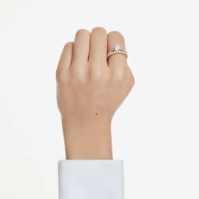 Stilla Ring Set (2), Round Cut, White, Gold-Tone Plated