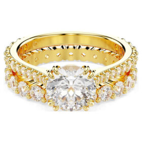 Stilla Ring Set (2), Round Cut, White, Gold-Tone Plated