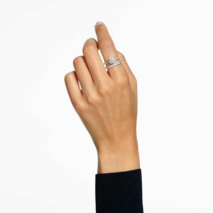 Stilla Ring Set (2), Round Cut, White, Rhodium Plated Stilla Ring Set (2), Round Cut, White, Rhodium Plated