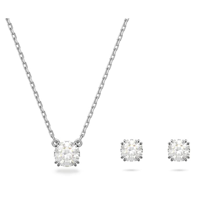 Stilla Set Round Cut, White, Rhodium Plated Stilla Set Round Cut, White, Rhodium Plated