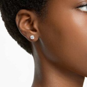Stilla Stud Earrings Round Cut, White, Gold-Tone Plated