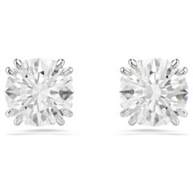 Stilla Stud Earrings Round Cut, White, Rhodium Plated