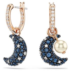 Sublima Drop Earrings Crystal Pearl, Asymmetrical Design, Moon, Multicolored, Rose Gold-Tone Plated