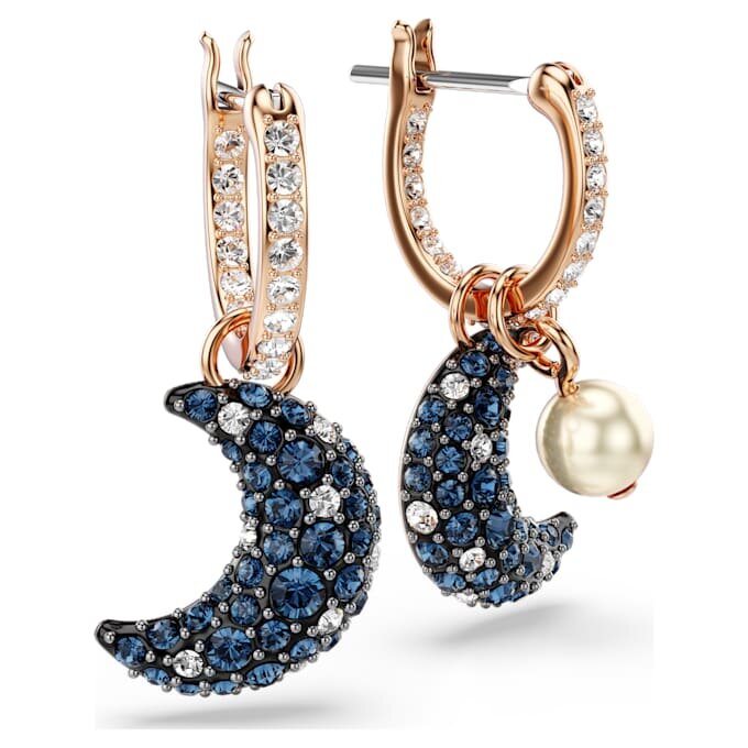 Sublima Drop Earrings Crystal Pearl, Asymmetrical Design, Moon, Multicolored, Rose Gold-Tone Plated Sublima Drop Earrings Crystal Pearl, Asymmetrical Design, Moon, Multicolored, Rose Gold-Tone Plated