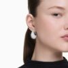 Sublima Earrings Large, White, Rhodium Plated