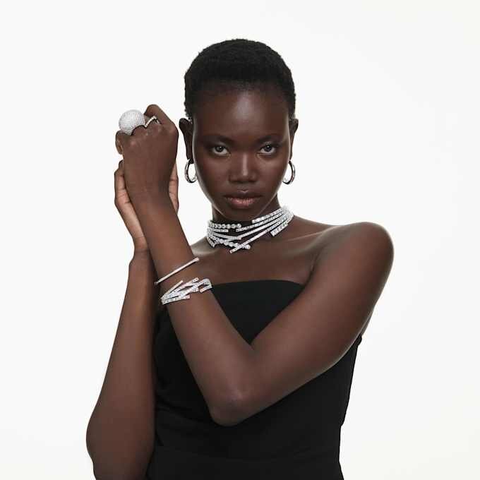 Dextera Bangle Octagon Shape, Round Cut, White, Rhodium Plated Dextera Bangle Octagon Shape, Round Cut, White, Rhodium Plated