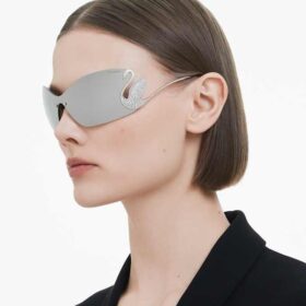 Sunglasses Mask, Swan, Sk7020, Silver Tone