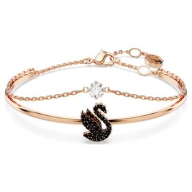 Swan Bangle Swan, Black, Rose Gold-Tone Plated