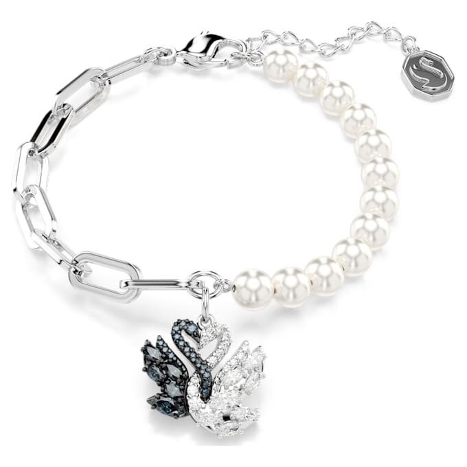 Swan Bracelet Crystal Pearl, Swan, Black, Mixed Metal Finish Swan Bracelet Crystal Pearl, Swan, Black, Mixed Metal Finish