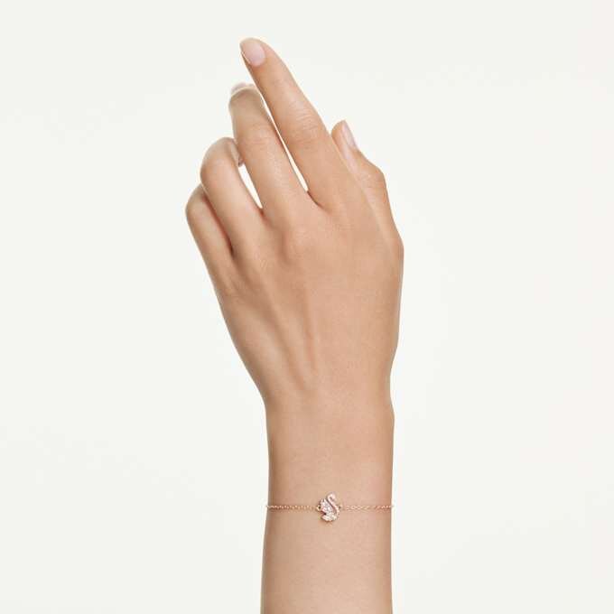 Swan Bracelet Mixed Cuts, Swan, White, Rose Gold-Tone Plated Swan Bracelet Mixed Cuts, Swan, White, Rose Gold-Tone Plated