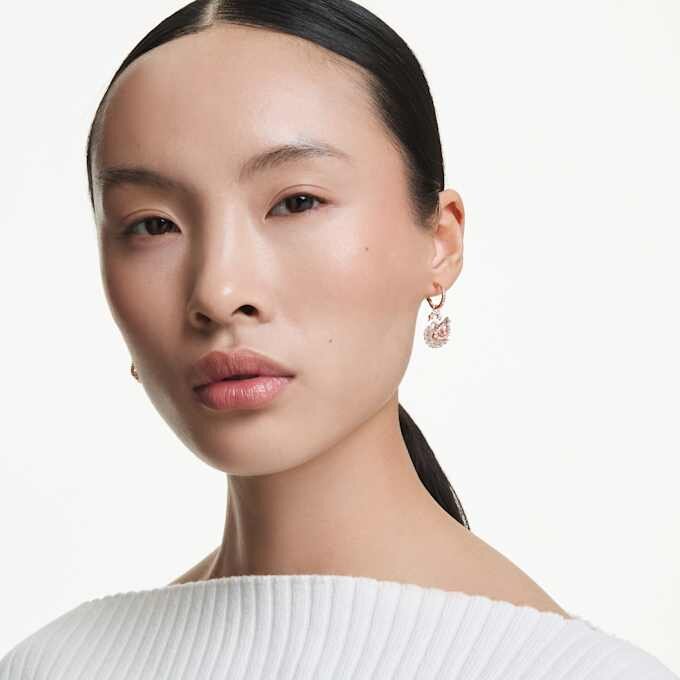 Swan Drop Earrings Pavé, Swan, Pink Swan Drop Earrings Pavé, Swan, Pink