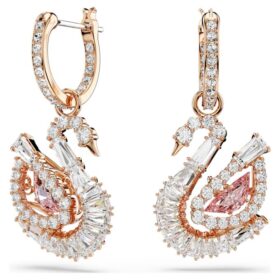 Swan Drop Earrings Pavé, Swan, Pink Swan Drop Earrings Pavé, Swan, Pink