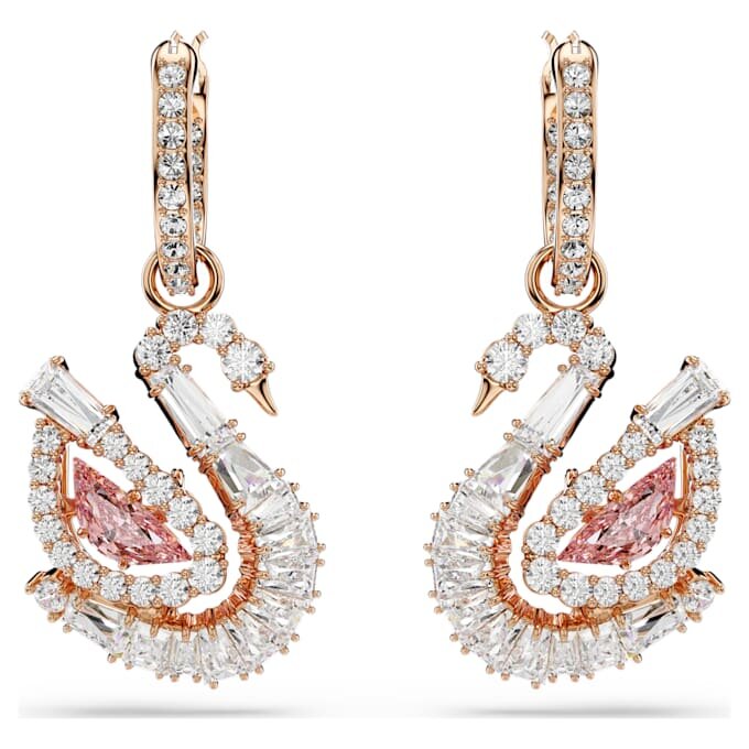 Swan Drop Earrings Pavé, Swan, Pink Swan Drop Earrings Pavé, Swan, Pink