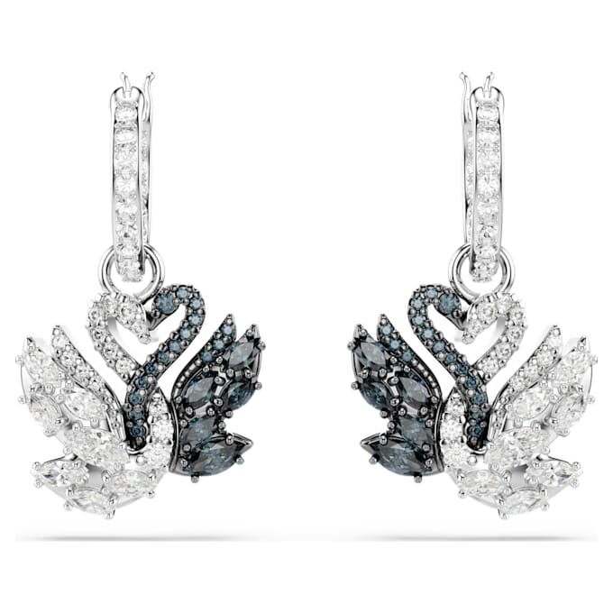 Swan Drop Earrings Swan, Black, Mixed Metal Finish Swan Drop Earrings Swan, Black, Mixed Metal Finish