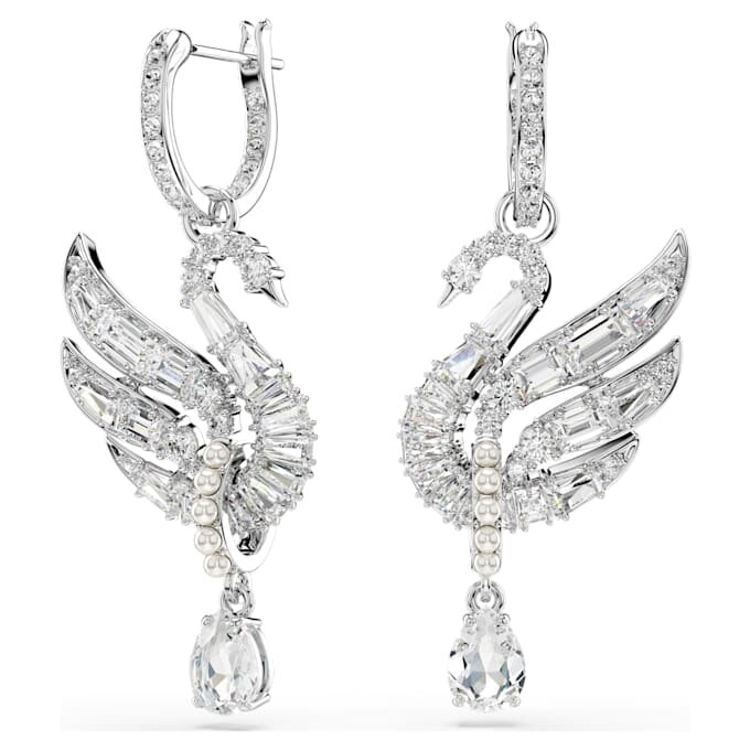 Swan Earrings Swan, White, Rhodium Plated Swan Earrings Swan, White, Rhodium Plated