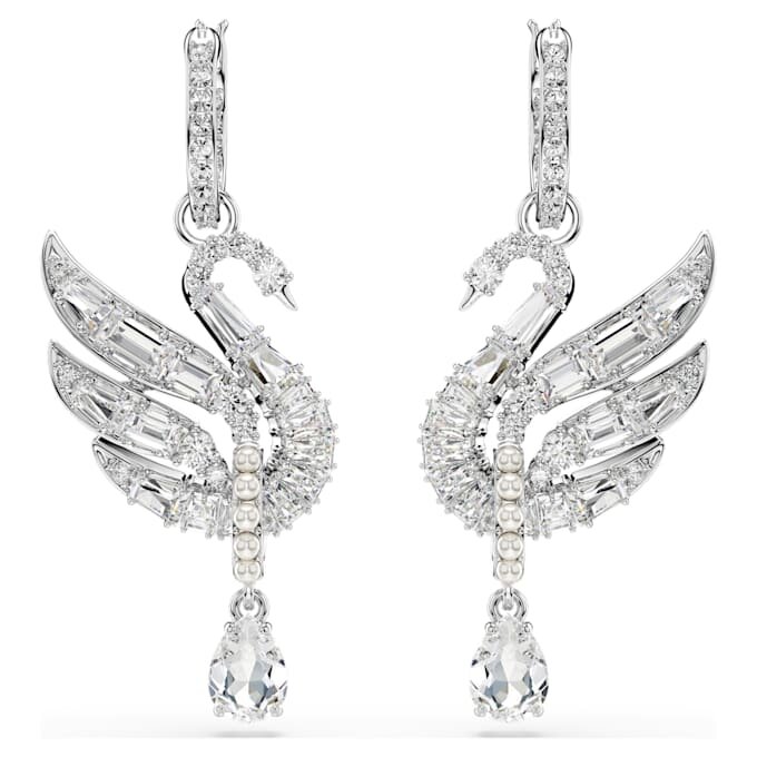 Swan Earrings Swan, White, Rhodium Plated Swan Earrings Swan, White, Rhodium Plated