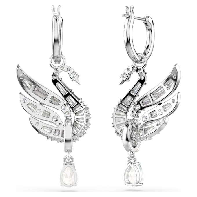 Swan Earrings Swan, White, Rhodium Plated Swan Earrings Swan, White, Rhodium Plated