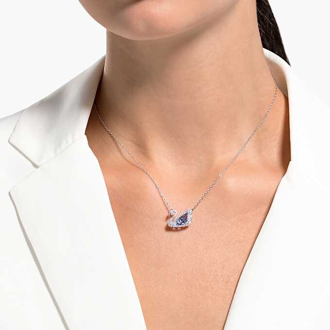 Swan Necklace Dancing Swan, Blue, Rhodium Plated Swan Necklace Dancing Swan, Blue, Rhodium Plated