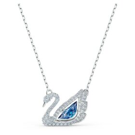 Swan Necklace Dancing Swan, Blue, Rhodium Plated