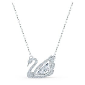 Swan Necklace Dancing Swan, White, Rhodium Plated